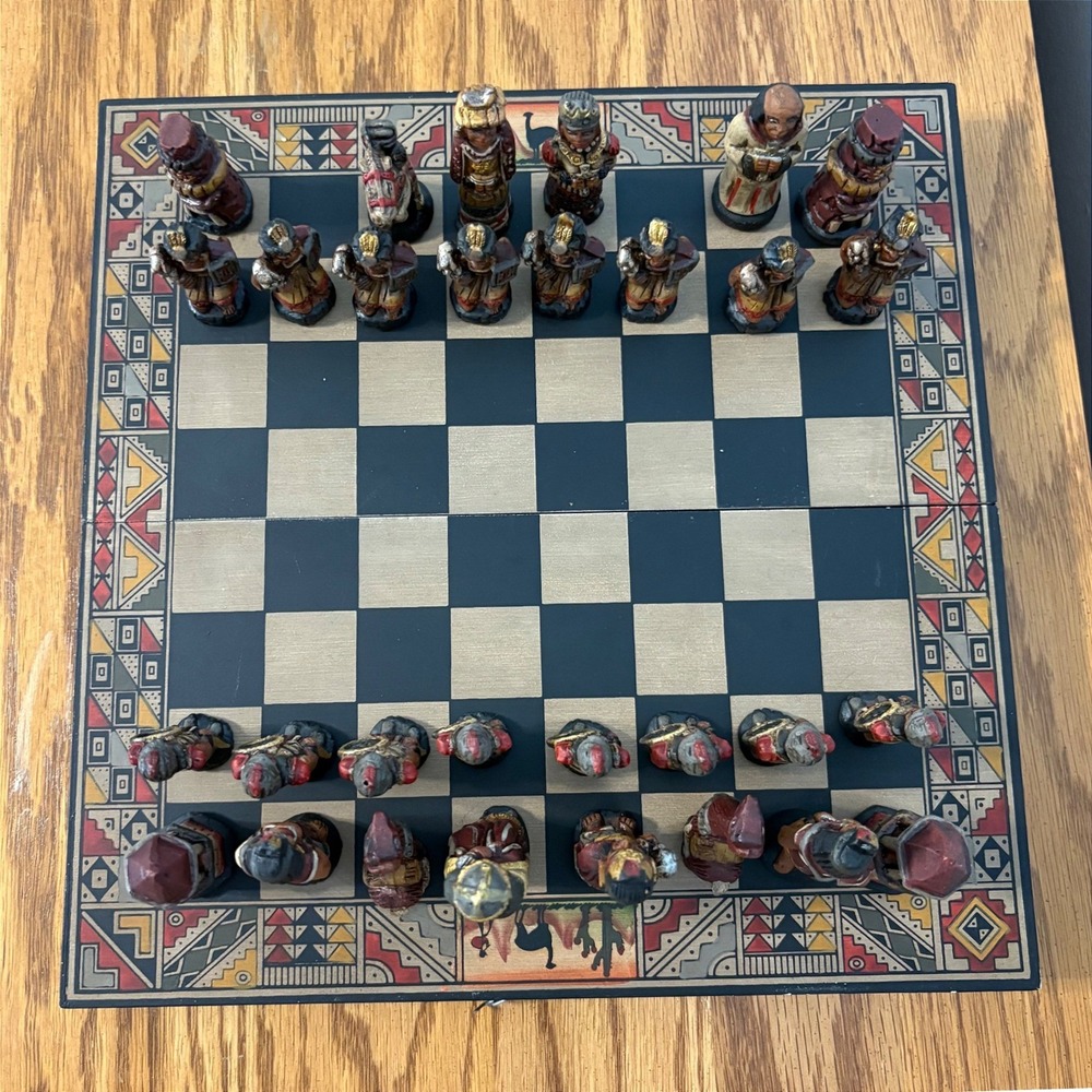 Inca vs Spanish Conquistador Hand Painted Chess Set Folding Wood Board Peru